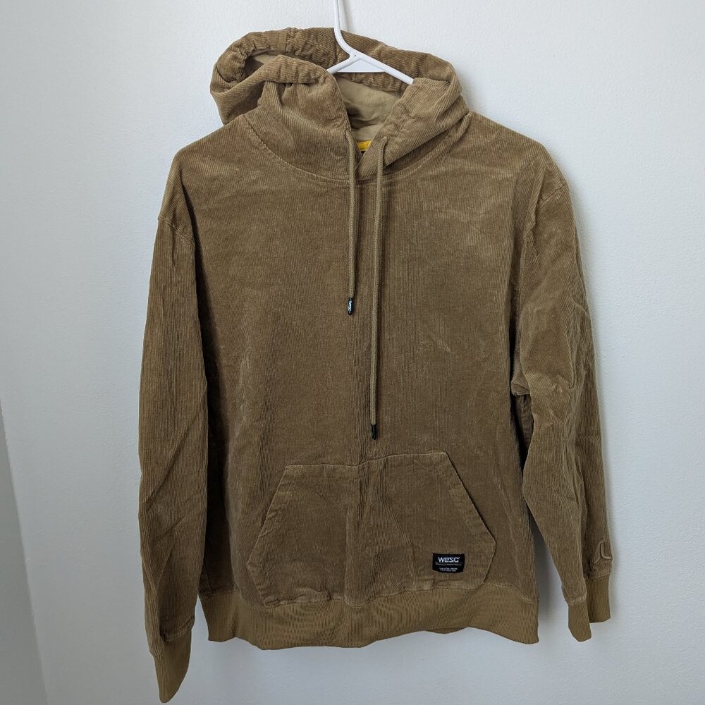 WESC Unisex Corduroy Tan Hooded Sweatshirt, Large